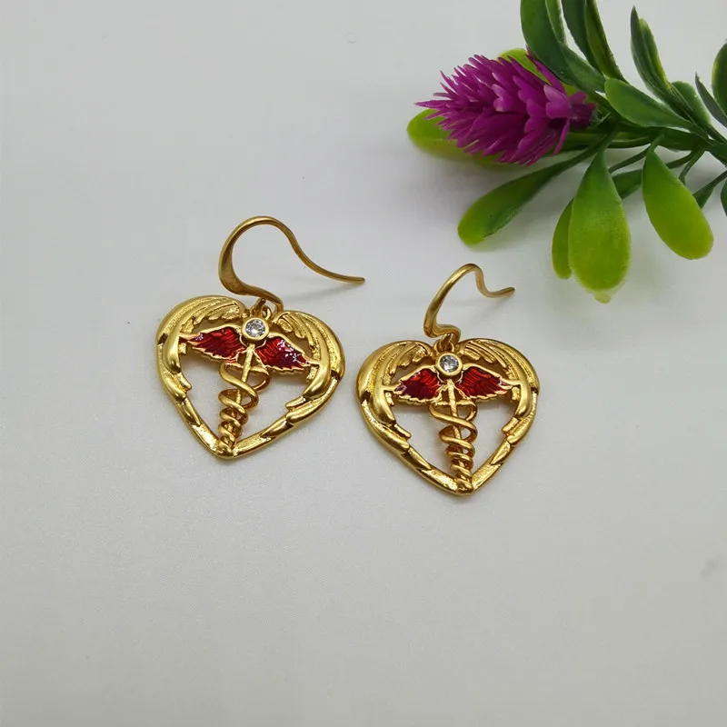 

European and American simple retro earring geometric hollow earrings love color angel earrings set drop oil earrings