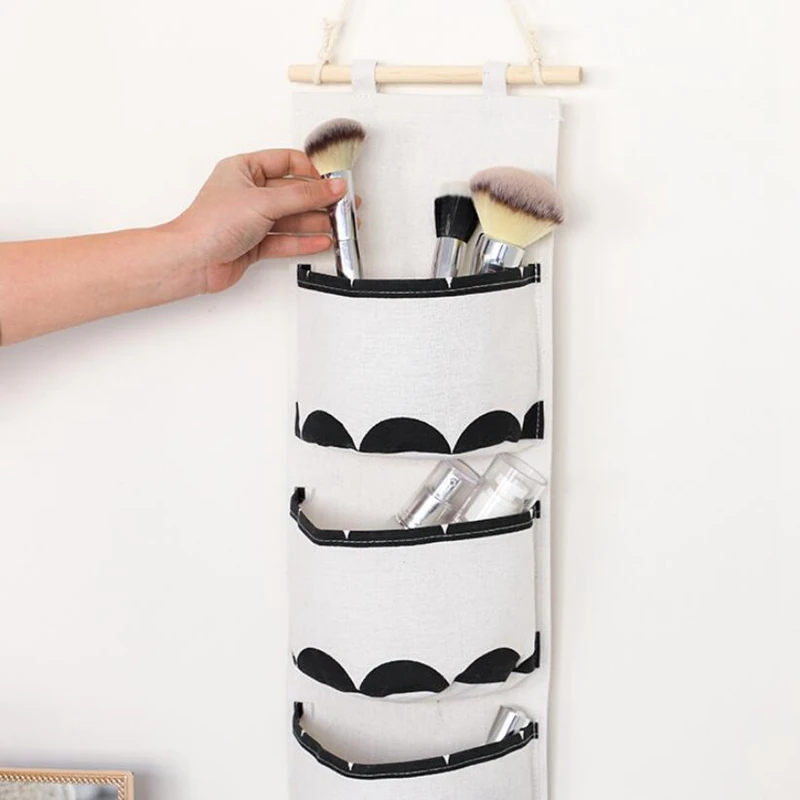 

3Pcs Hanging Storage Bag with 3 Pocket Cotton Linen Wall over the Door Closet Bathroom Moisture-Proof Organizer Bag