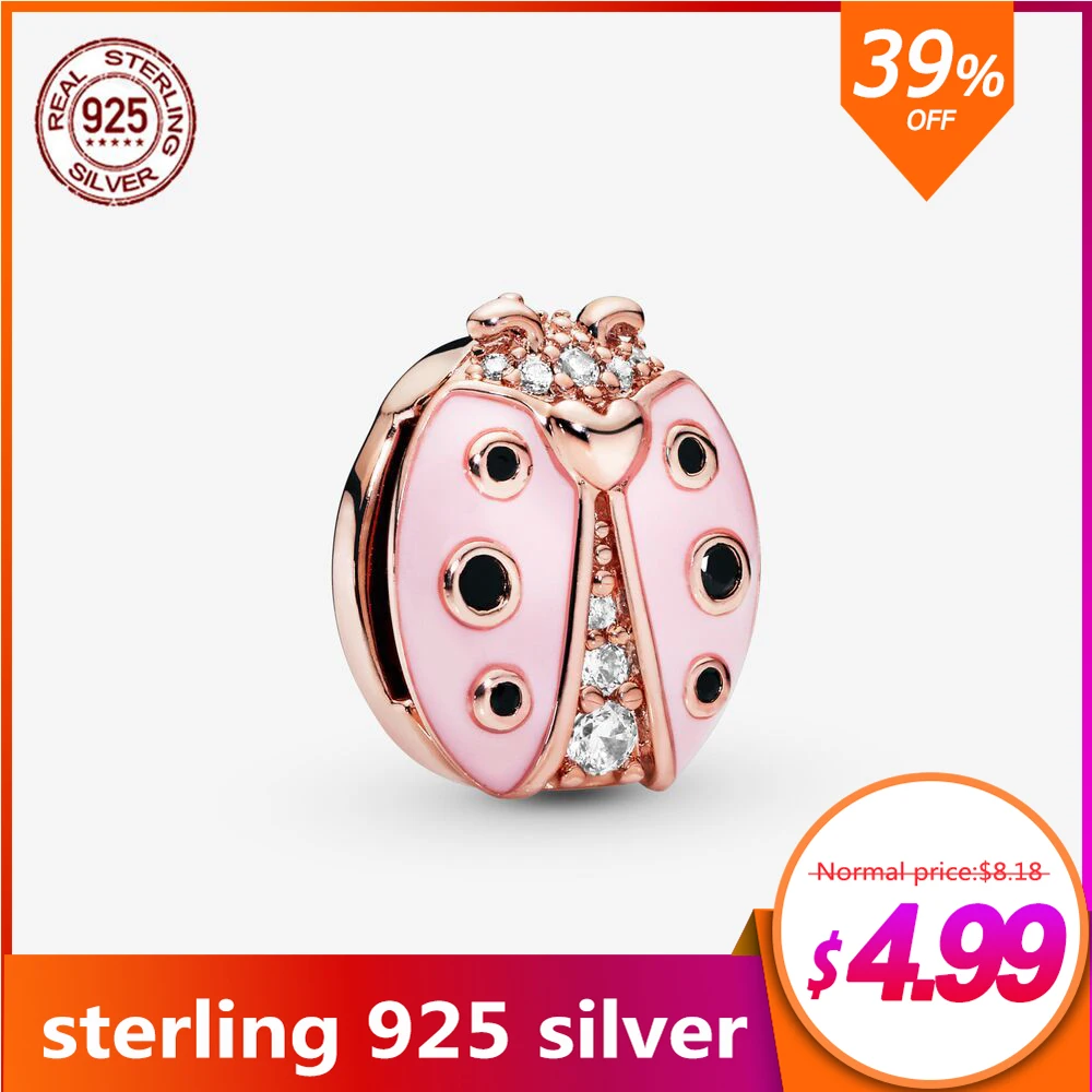 Серебряные бусины 925 пробы Reflexion розовый кулон в виде божьей коровки оригинальный