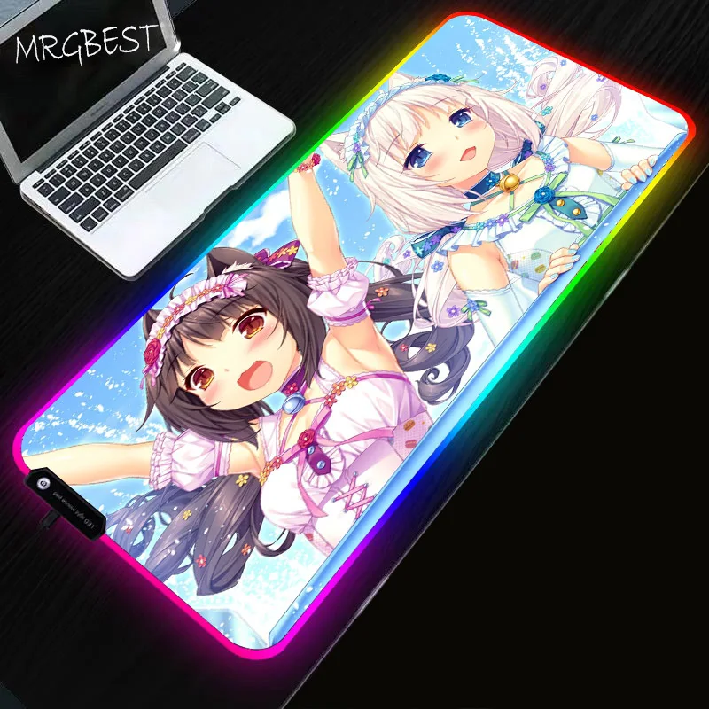 

MRGBEST Chocolate and Vanilla Anime Large RGB Gaming Mouse Pad LED Lighting XL Rubber Computer Desktop Notebook Pad LOL Dota Xxl