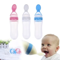 squeezing feeding bottle silicone newborn baby training rice spoon infant cereal food supplement feeder safe tableware tools