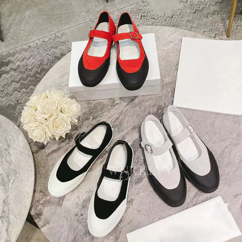

High-quality retro flat single shoesshoes buckle strap shallow mouth Mary Jane shoes women's color matching casual sneakers 2021