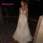 ТРАПЕЦИЕВИДНОЕ свадебное платье принцессы, сексуальные фатиновые Свадебные платья на бретелях-спагетти с блестками, индивидуальный пошив