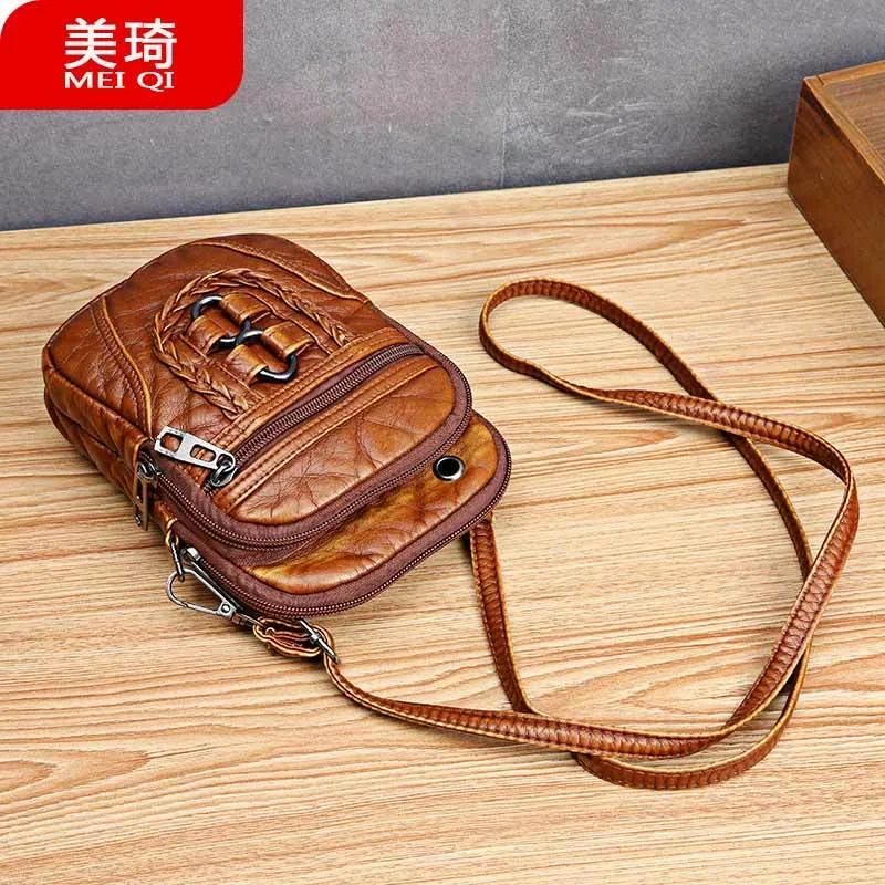

High Quality New Fashion Leather versatile multi-layer shoulder messenger bag mini mobile phone bag