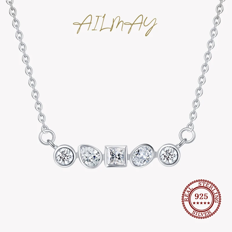 

Ailmay 925 Sterling Silver Irregular Geometric Combination Pendant Necklace For Women Dazzling Clear CZ Fine Fashion Jewelry