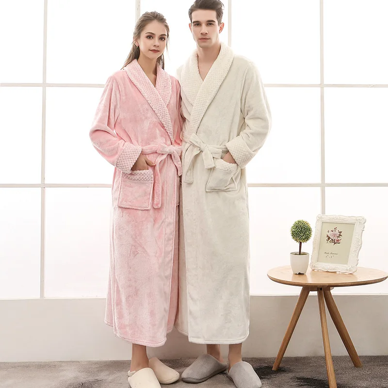 

Sexy Lovers Coral Fleece Kimono Robe Gown Bride Bridesmaid Wedding Sleepwear Thick Warm Nightgown Plus Size 3XL Long Bathrobe