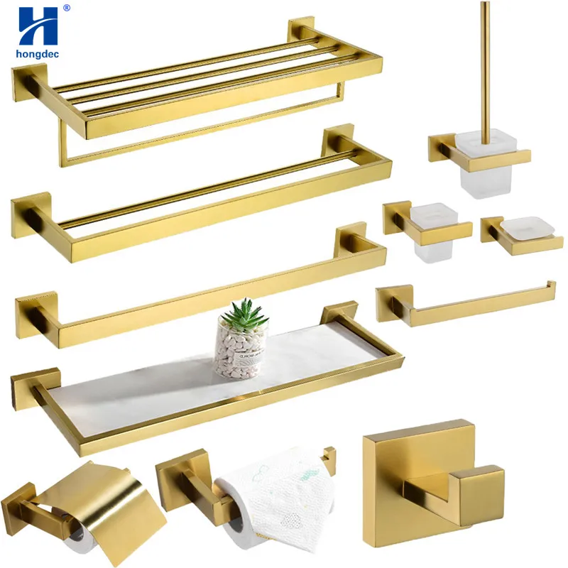 Hongdec квадратная нержавеющая сталь матовый золотой набор аксессуаров для ванной