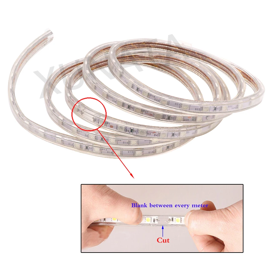 5050 LED Strip Light 220V Waterproof 60LED/m Flexible Ribbon Lights 1m 2m 3m 5m 10m 20m 50m 100m Home Decoration String Lamp | Освещение