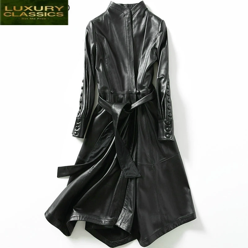 

Leather Jacket Women Natural Genuine Leather Coat Female Real Sheepskin Montone Jacket Long Spring Trench Coat LWL1472