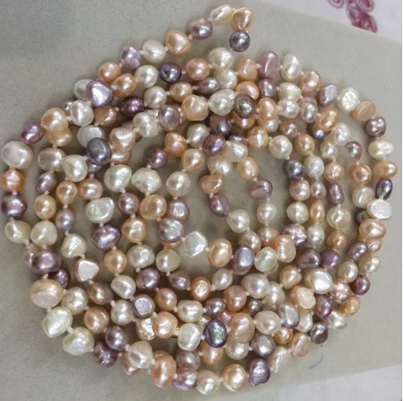 NEW long 60&quot7-8mm baroque white+Pink+Purple freshwater pearl necklace AAA | Украшения и аксессуары