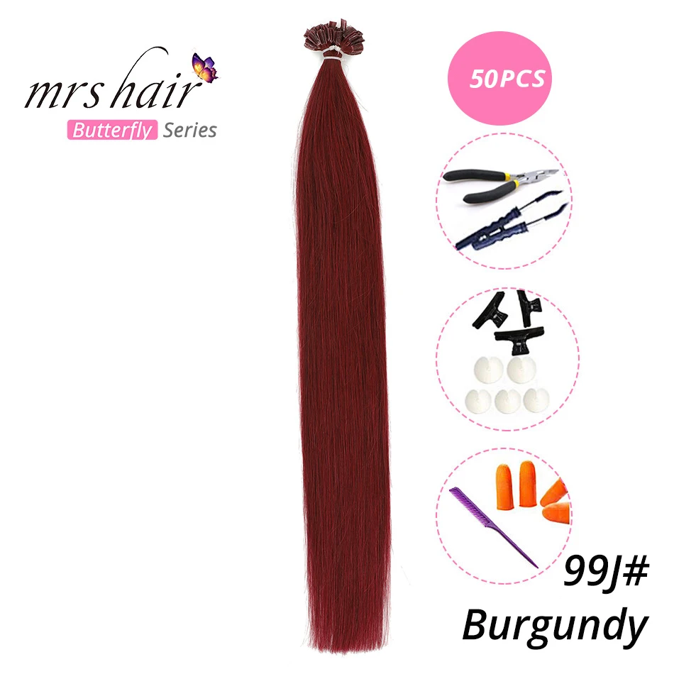 MRS HAIR, 1 г/шт., 14 дюймов, 16 дюймов, 20 дюймов, 24 дюйма, накладные волосы, прямые волосы Remy Nail, кератиновые человеческие волосы, 50 шт - Цвет: KUT99J-50