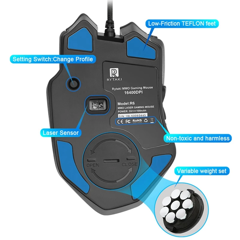 

USB Wired Gaming Mouse 16400DPI 16 Buttons Programmable Game Mice with Backlight Ergonomic for Laptop PC Computer