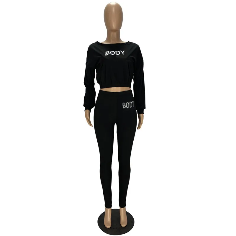 

Cute 2 Piece Set Women Outfits Fall Clothes Letter Print Sweatsuit Crop Top Leggings Tracksuit Matching Wholesale Dropshipping