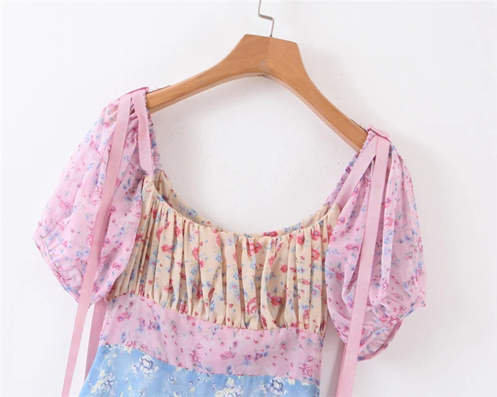 Chu Sau beauty Boho Chic винтажное платье макси с цветочным принтом женское праздничное лоскутное милое Каскадное платье Vestidos De Verano