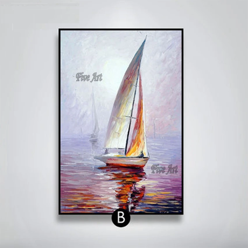 

100% Hand Painted Abstract Sea Landscape Sailing Boat Ship Oil Painting Artwork Canvas Wall Decoration Art Unframed Acrylic Art