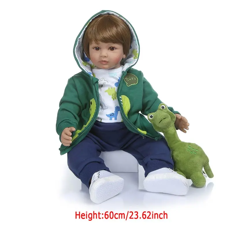 60cm 24in Realistic Reborn Doll Soft Silicone Vinyl Newborn Babies Boy Lifelike Handmade Toy For Children Birthday Christmas Gif