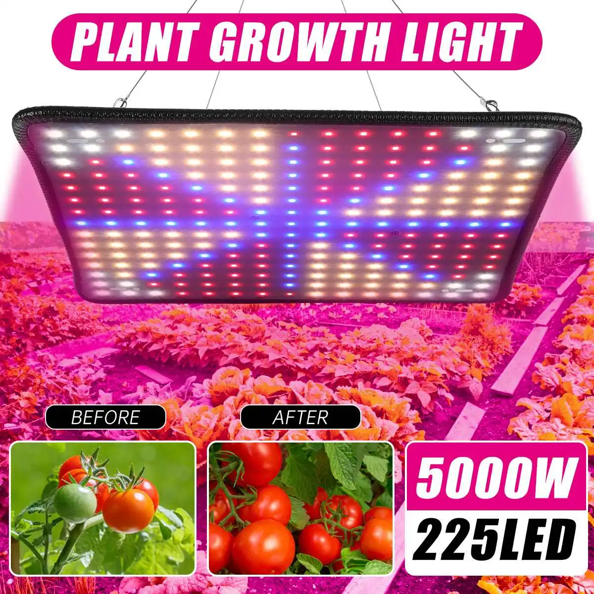 

225LEDS Grow Light 5000W Waterproof Phytolamp Full Spectrum 1 Mode Switch Veg Bloom Indoor Plant Growth Lamp