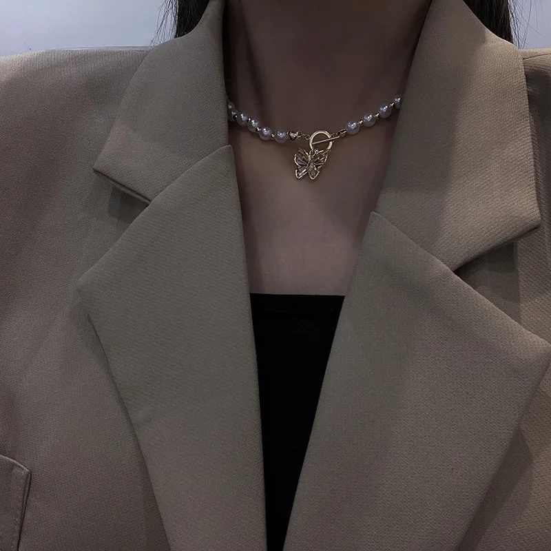 

SIPENGJEL New Trendy Cubic Zircon Butterfly Pendant Necklace Luxury Gold Chain Pearl Necklace For Women Girls Jewelry Gifts