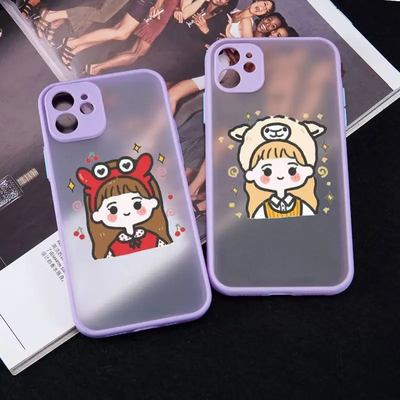 

girl Cute manga cartoon Phone Case matte transparent For iphone 7 8 11 12 13 plus mini x xs xr pro max cover