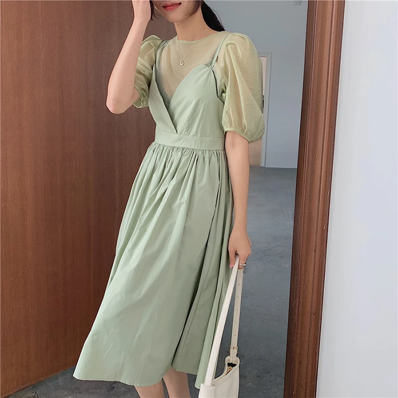 Женский комплект из двух предметов GALCAUR футболка с круглым вырезом и пышными