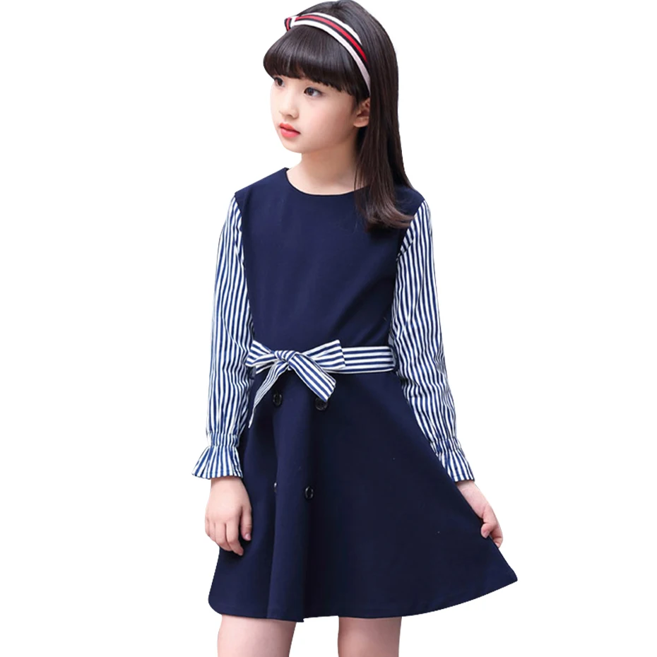 

Teenage Girl Dress Striped Pattern Kids Party Dresses For Girls Casual Dress Kids Patchwork Girls Clothing 6 8 10 12 14