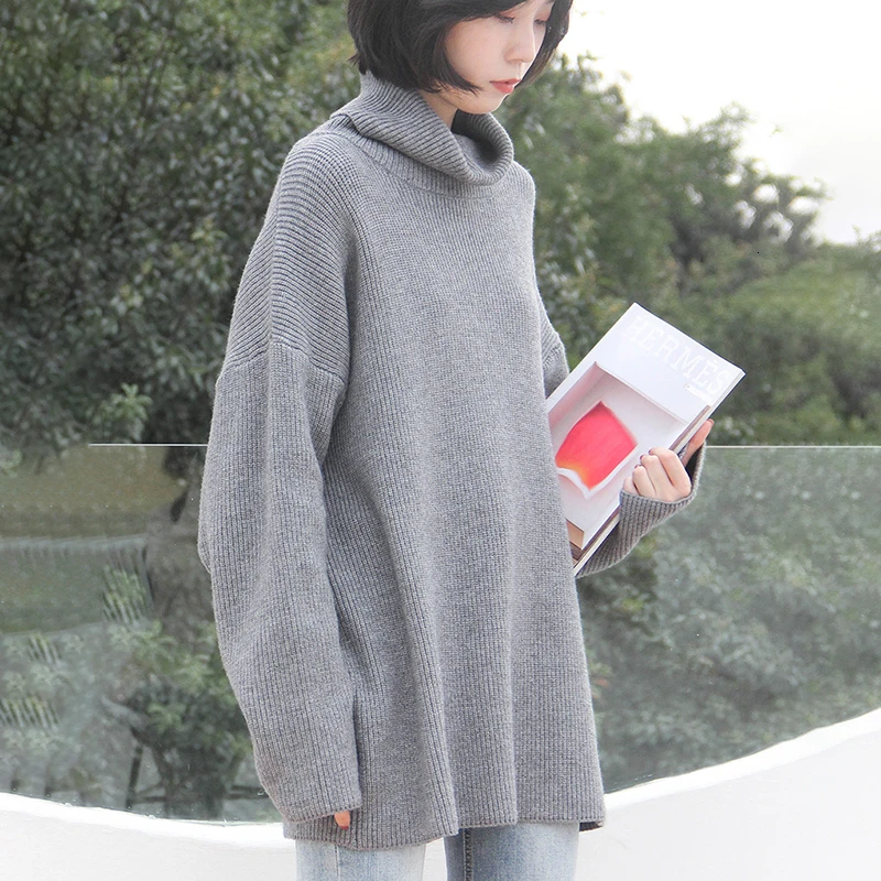 CHICEVER корейский вязаный свитер для женщин водолазка с длинным рукавом Свободный