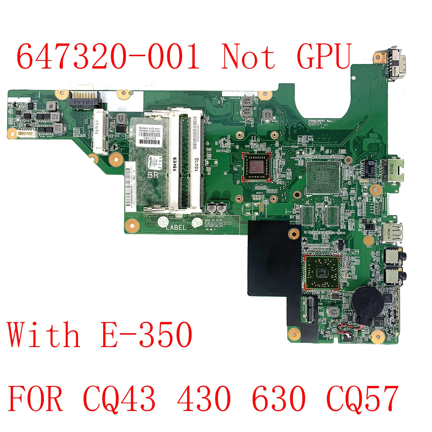 Материнская плата 647320-001 CQ43 CQ57 cq435 CQ635 E350 CPU DDR3 для HP CQ435 ноутбука протестирована на