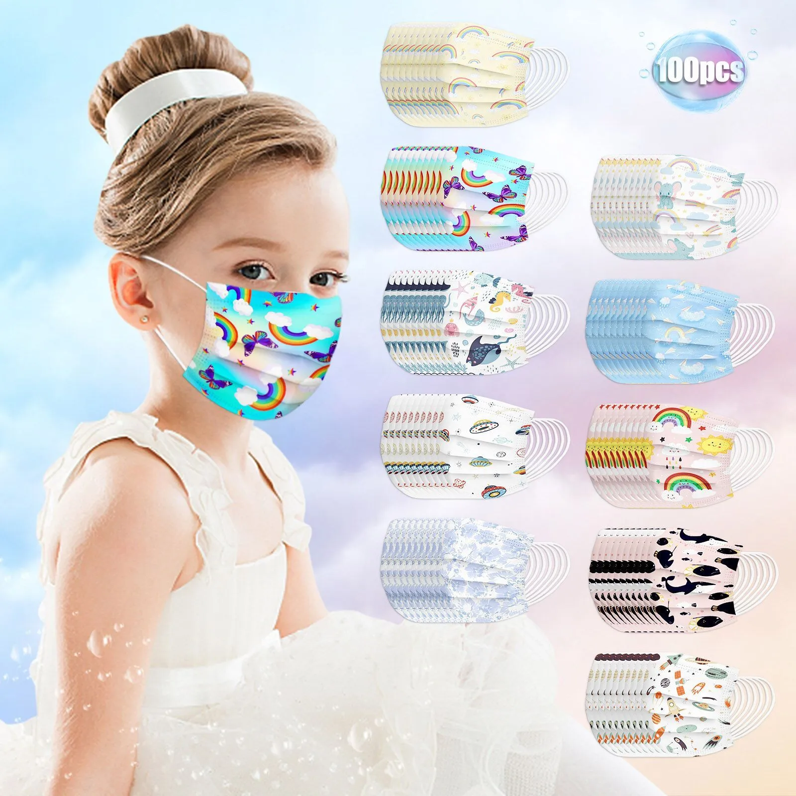 

100Pcs Children's Halloween Cosplay Mask Disposable Face Mask 3Ply Ear Loop Masque Enfant Face Mask Fashion