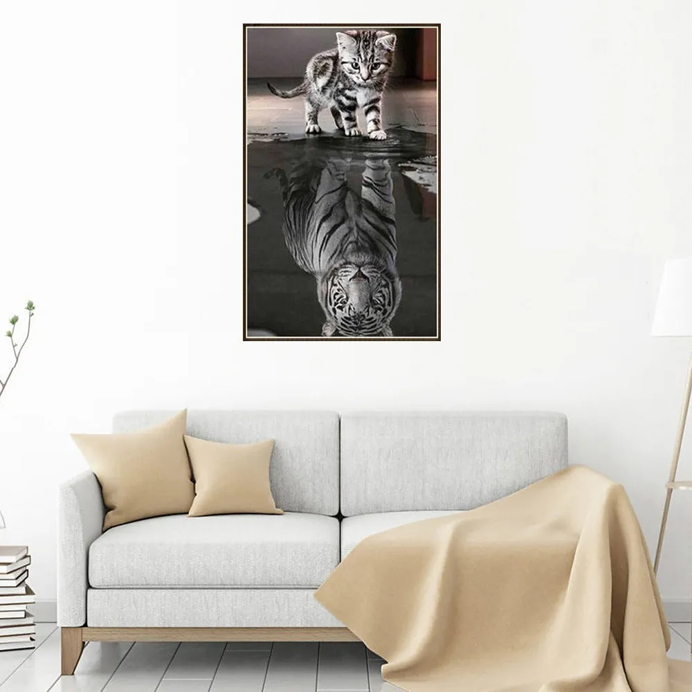 Новые Ремесла DIY Полный Горный Хрусталь Алмаз Вышивка котенок Отражение Тигр 5D