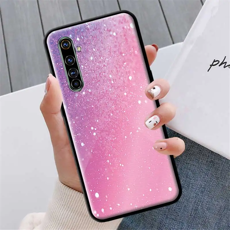 

Gold Pink Glitter Print Case For Realme 6 6i 5 5i 7 Pro XT C3 C11 C12 X50 V5 V3 5G Narzo 10 10A Black Tpu Phone Cover Fundas