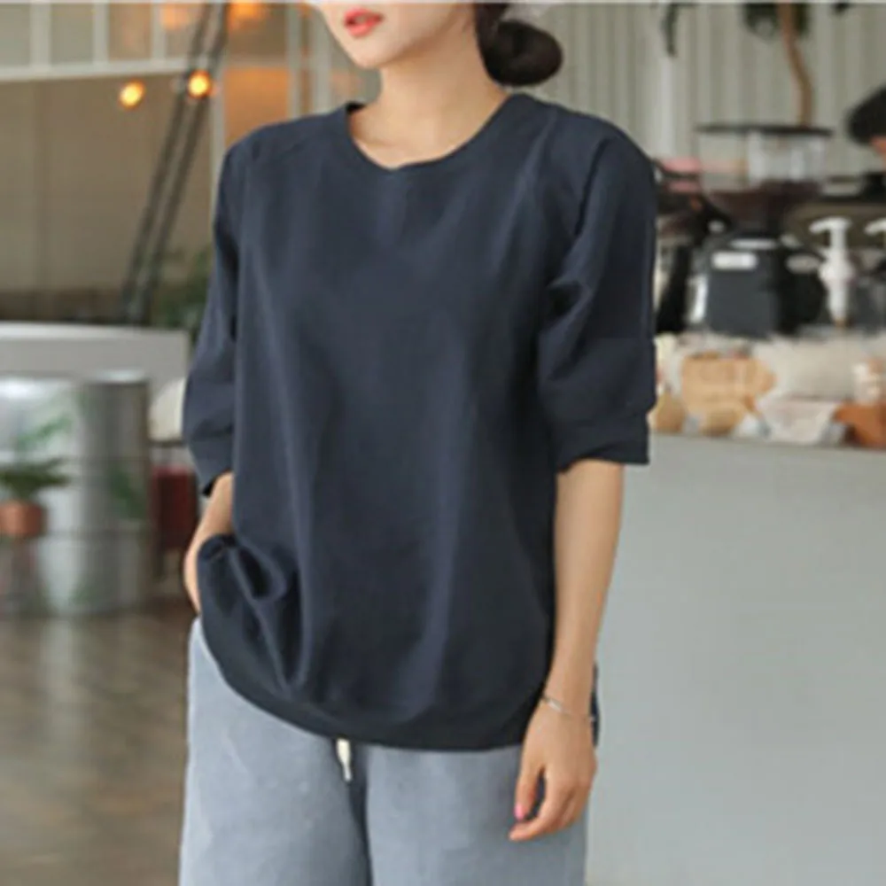 

2021 Summer New Round Neck Raglan Sleeves Women's Shirts Solid Color Fashion Japanese Style Loose Casual Simplicity