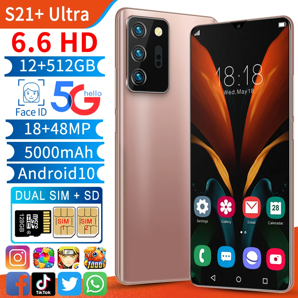 

New Galay S21+Ultra Smartphone 6.6 inch 16GB+512GB 5000mAh Unlock Global Version 5G Android10.0 Mobile phone Celulares Cellphone