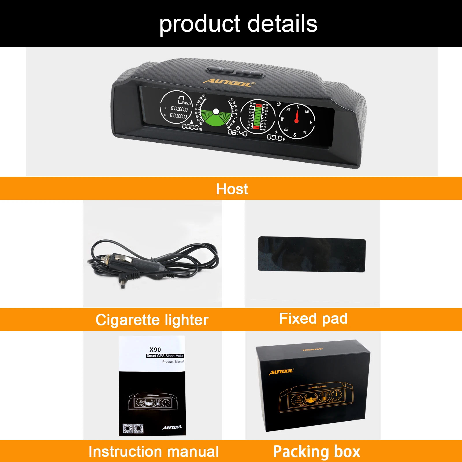 AUTOOL X90 GPS Speed Slope Meter Inclinometer Car HUD Pitch Automotive Tilt Angle Protractor Latitude Longitude Compass | Автомобили и