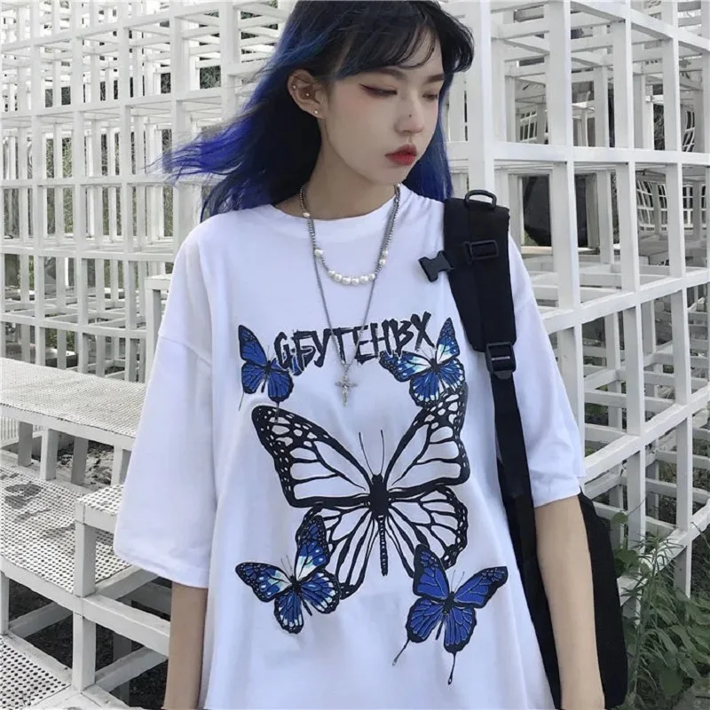 

y2k tops aesthetic vintage femme t-shirts korean style oversized t shirt Woman cotton tshirts harajuku butterfly kpop ropa mujer