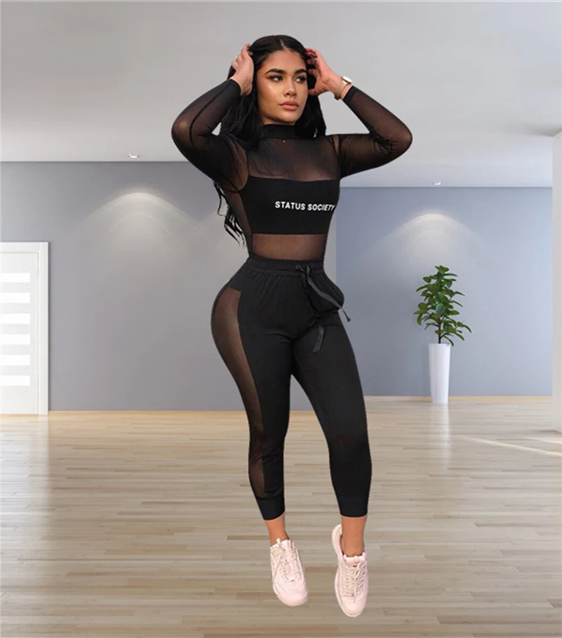 Adogirl с буквенным принтом, набор из двух частей, женский спортивный костюм, водолазка, футболка с длинным рукавом, топ+ штаны для фитнеса