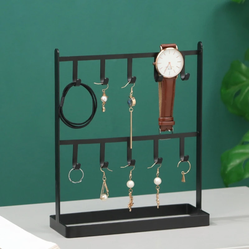 

Earrings Necklace Bracelet Watch Metal Organizer Decor Desk Jewelry Holder Rack Jewelry Display Stand with Ring Tray