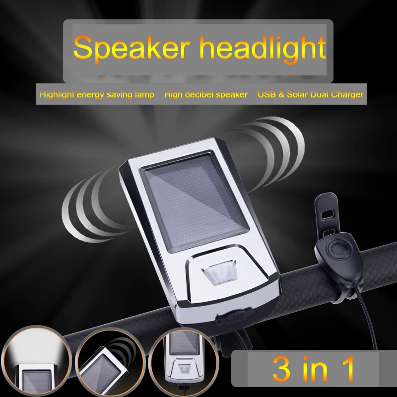 Новый Солнечный клаксон Велосипедный свет велосипедный зарядка от usb света