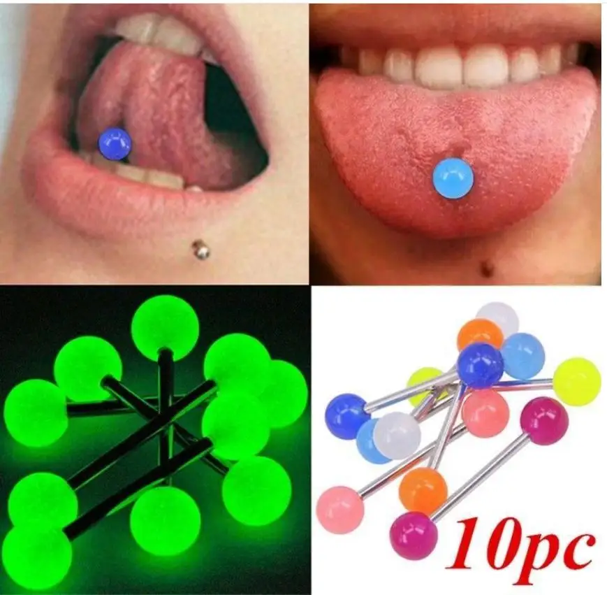 20 шт./лот пластиковые штанги для пирсинга языка кольца светящиеся панк Модные