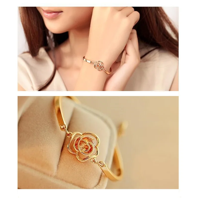 

Luxury Jewelry Camellia Bracelets on hand Women Girl Elegant Crystal Flower Women Bracelet 2021 New Trend