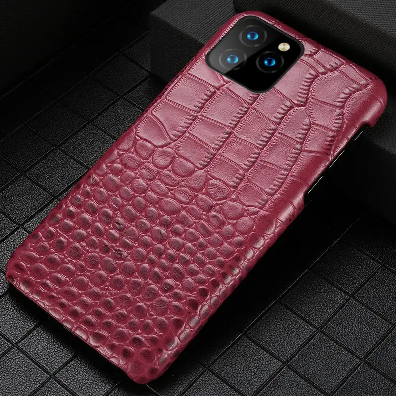Розовый Чехол из натуральной кожи для телефона Apple iPhone 11 11 Pro 11 Pro Max X XS XSMax XR 7 8 plus 5 5S se 6 6S Plus крокодиловая кожа - Цвет: Розовый