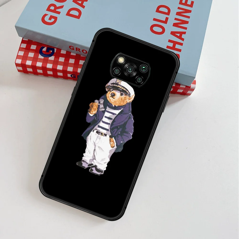 

Korea Luxury Fashion Brand Bear Phone Case For Xiaomi Mi Note 10 A3 9 MAX 3 A2 8 9 Lite Pro Ultra black Etui Painting Shell