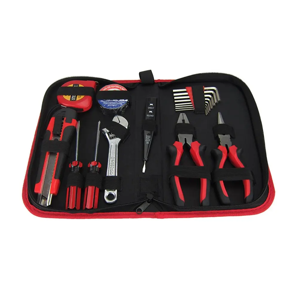 

18 Set Hand Tool Hardware Kit Carbon Steel Material Phillips Screwdriver Utility Knife Tape Measure Adjustable Wrench Tools Box