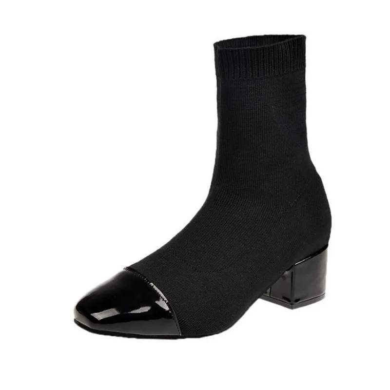 Осенняя женская обувь вязаные шерстяные эластичные сапоги-чулки для женщин