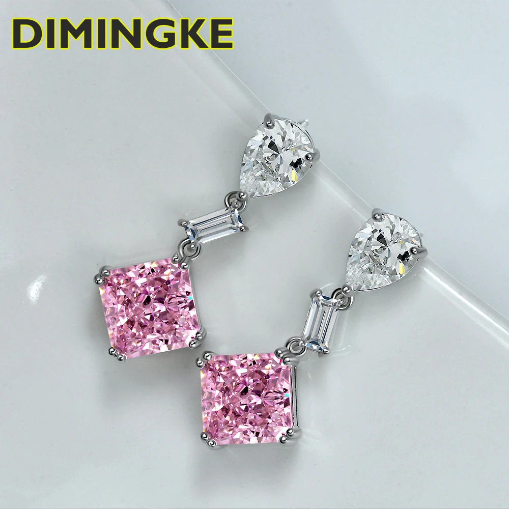 

DIMINGKE Fashion 10*10MM High Carbon Diamond Earrings 100%-S925 Silver Jewelry Wedding Cocktail Party Woman Gift