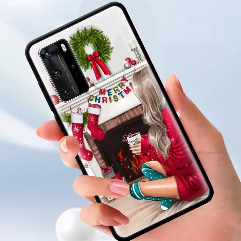 

Fashion Girl Christmas Case For Huawei P20 P30 P40 Lite E P Smart Z Plus 2019 Mate 10 20 Pro Black Silicone Carcasa Capa