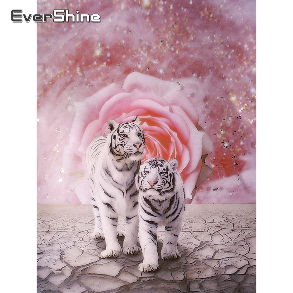 

EverShine Diamond Painting Tiger Full Square Diamond Embroidery Animal Picture Of Rhinestones Mosaic Flower 5D DIY Wall Art