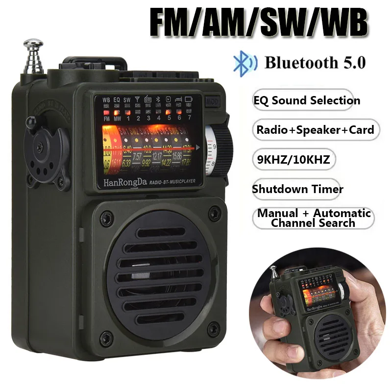 

Мини Adventure FM/MW/SW/WB радио 9KHZ/10KHZ приемник Bluetooth музыкальный плеер Поддержка Станции памяти милитари отключение радио