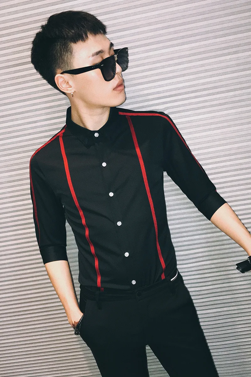 

Shirts 2019 Men New Tuxedo Casual Slim Fit Half Sleeve Social Shirt Night Club Party Dress white Shirt camisa masculina 5xl