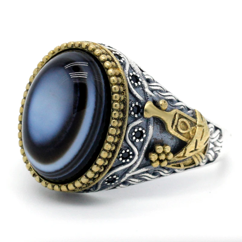 Мужское кольцо в стиле ретро из серебра 925 пробы с прозрачными глазами панк