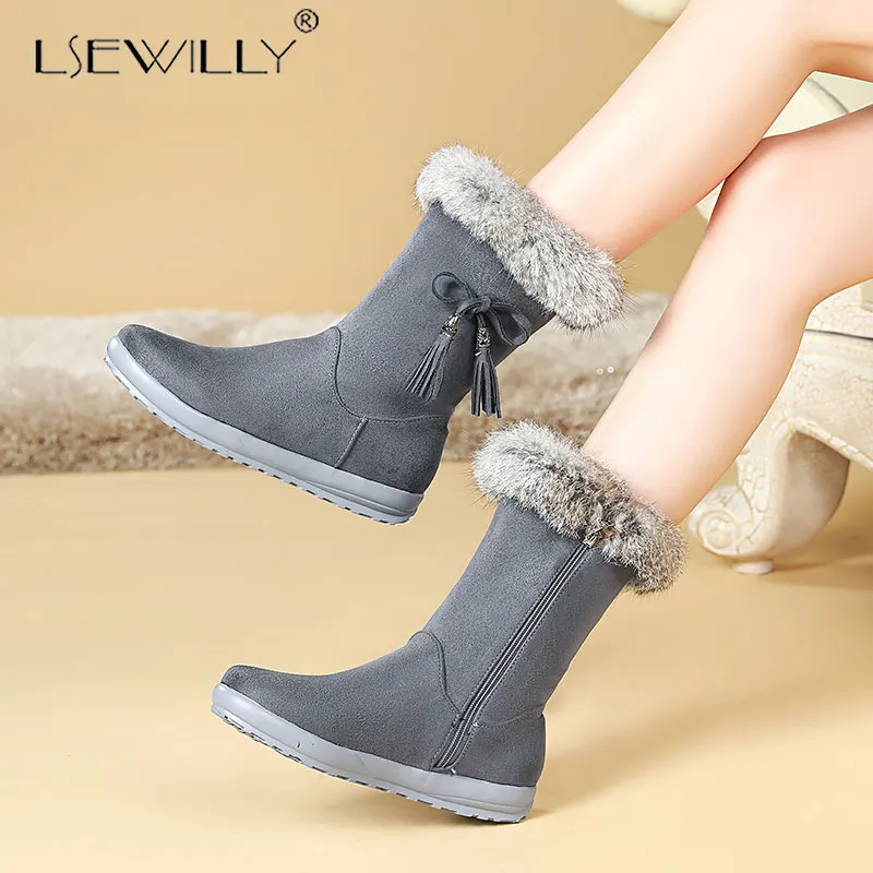 

Lsewilly Size 35-43 Winter New Women Fringe Rabbit Hair Snow Boots Plush Keep Warm Suede High Tube 2019 New Winter Half Boots